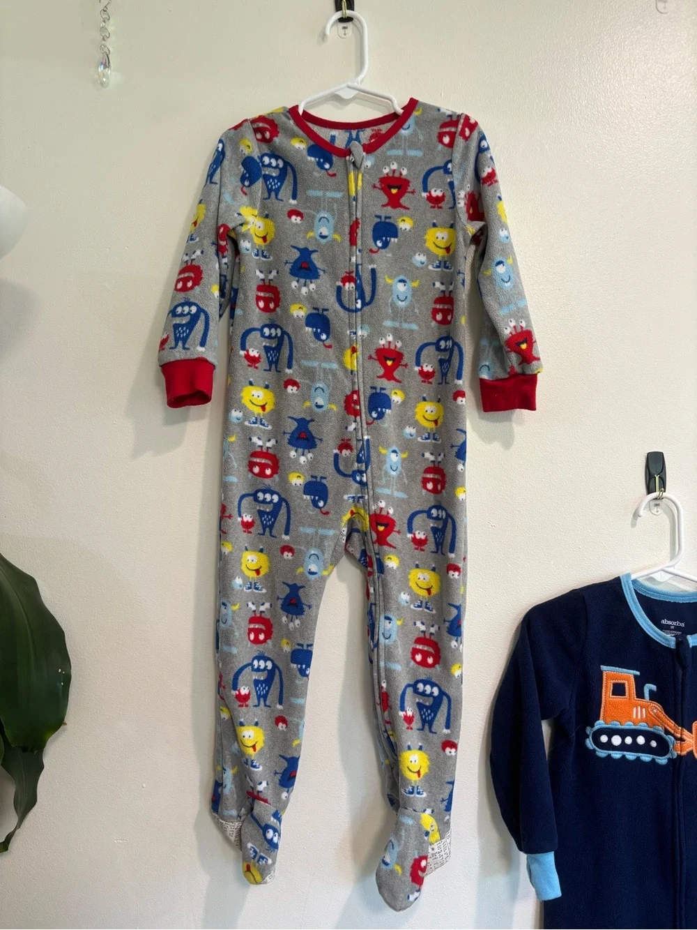 Fleece footie pajamas toddler boy 2T monsters an trucks winter